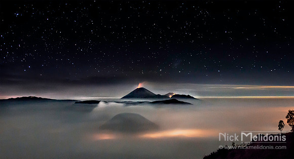 Volcanoes, pre-dawn, Indonesia